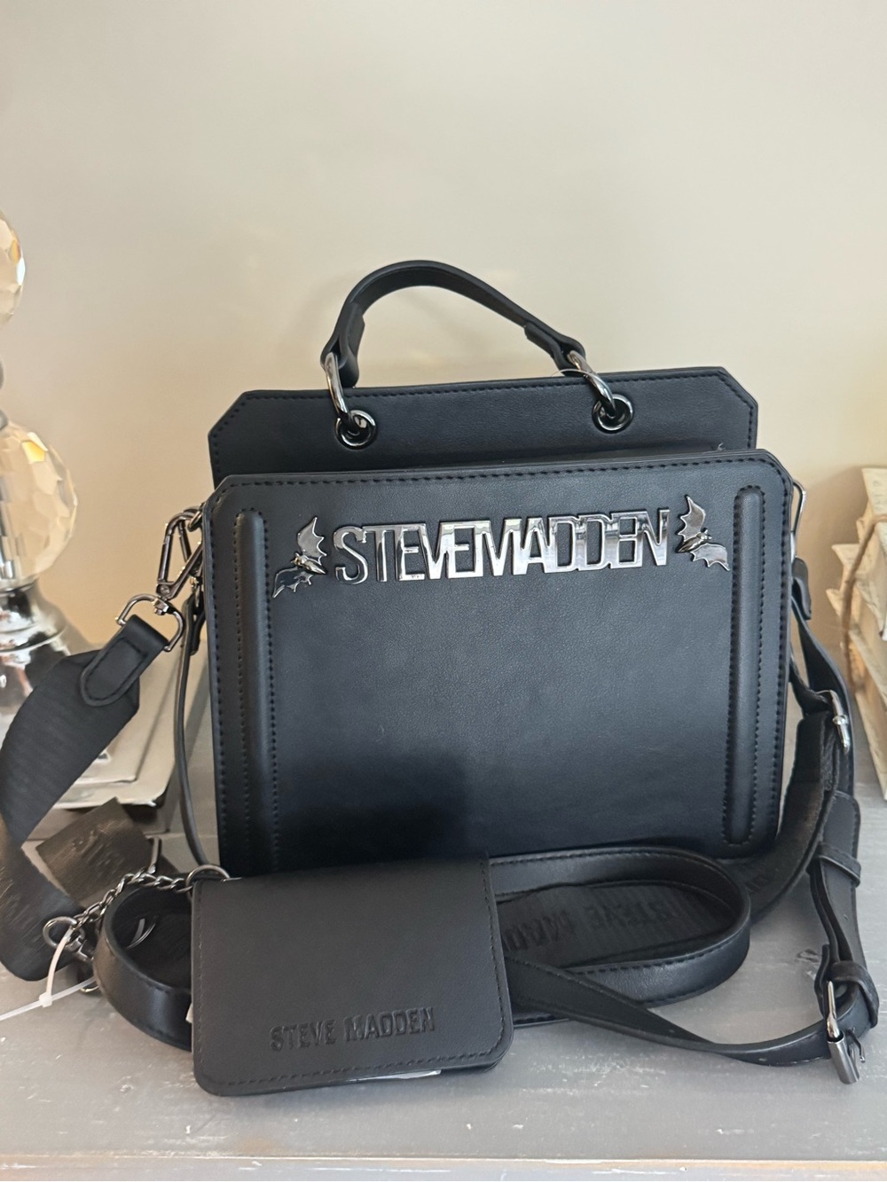 Steve Madden Black Logo Top-Handle Crossbody Bag - Bevelyn